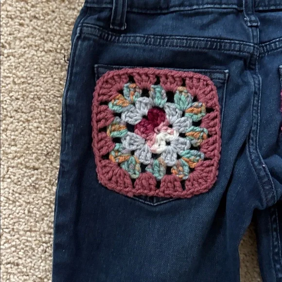 Upcycled with Granny squares Cat & Jack Dark Blue Stretch Jeans - Picture 3 of 8